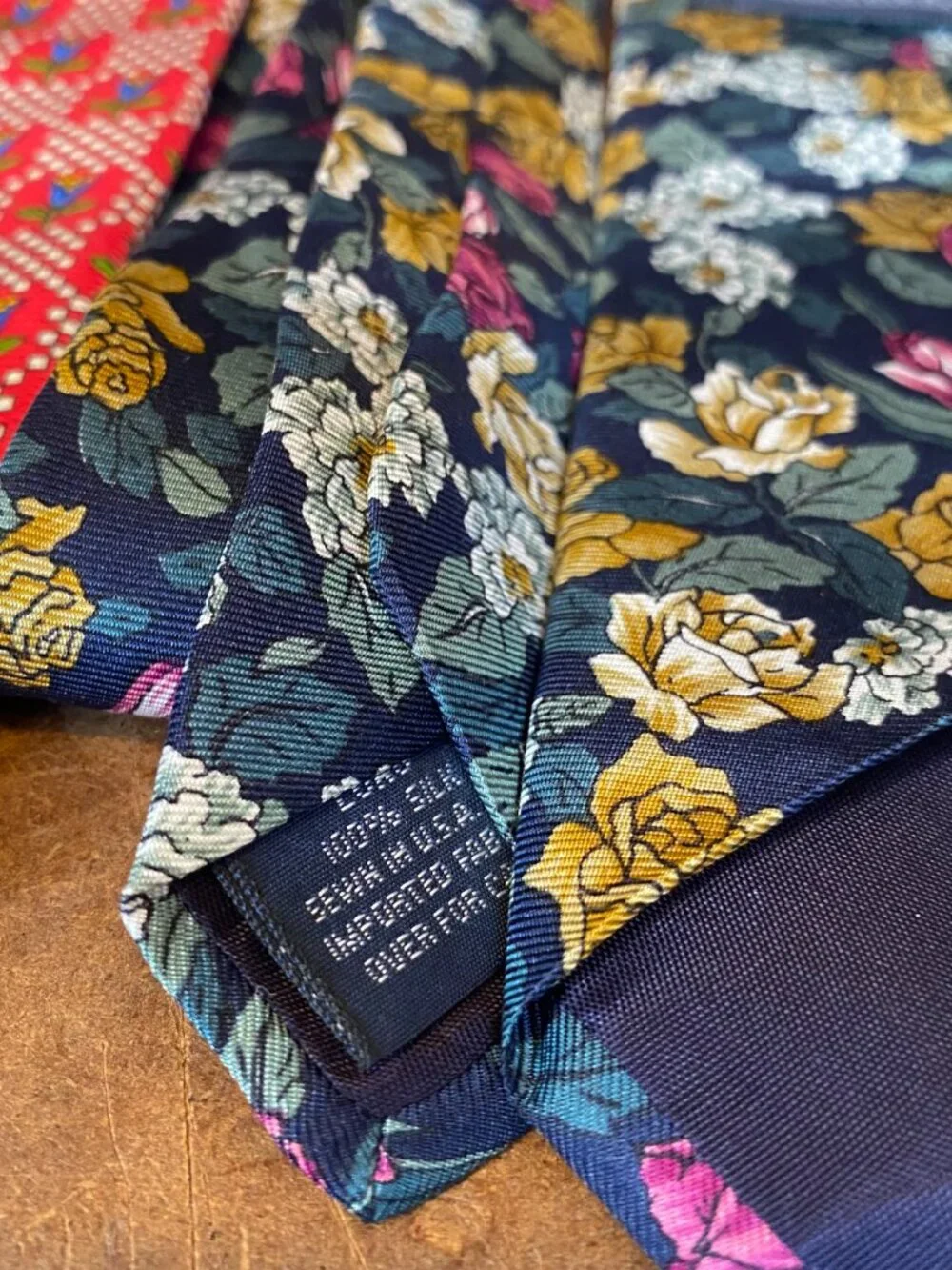LOT of THREE Ties Lands End Silk Flowers Tulips Paisley Vintage Tie Made in USA